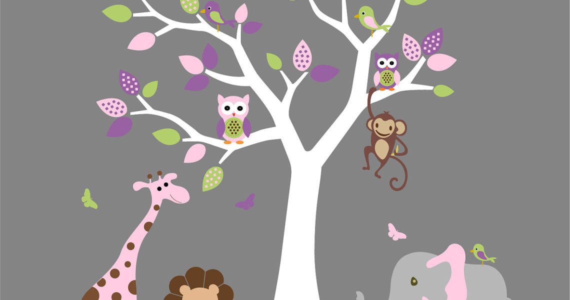 unique-wall-decorations-for-baby-girls-room-with-pastel-colors-and-animal-decals-also-white-colored-tree-accent